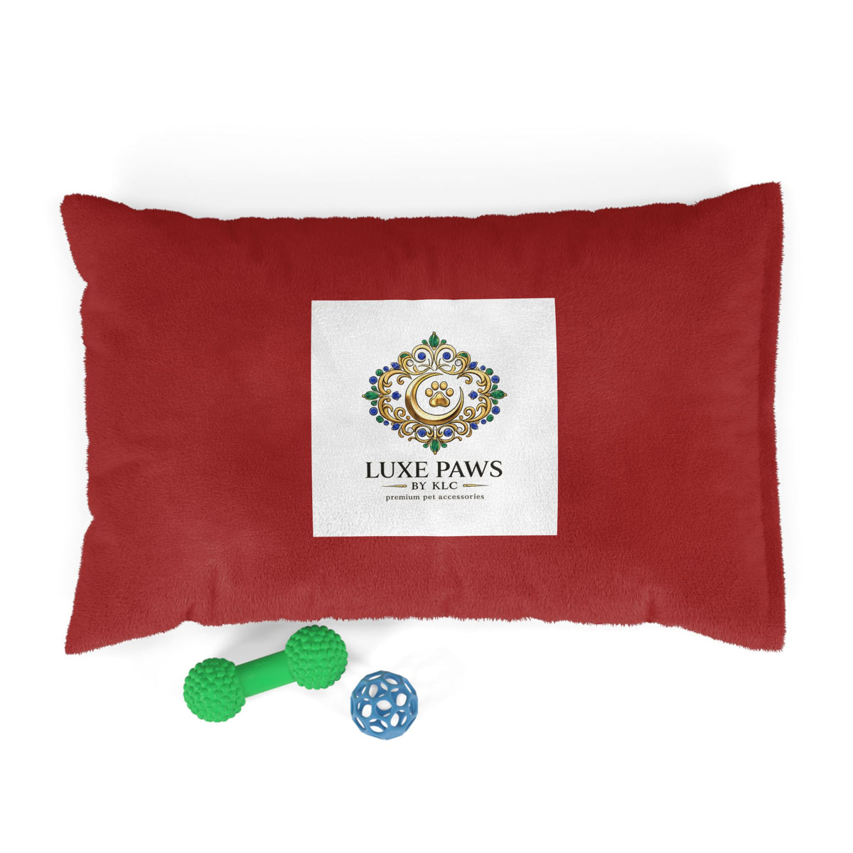 Luxe Paws Plush Pet Bed — Soft Red Dog & Cat Cushion with Logo