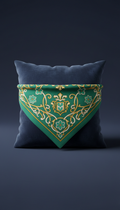 Patterned Emerald Bandana With Crest Motif