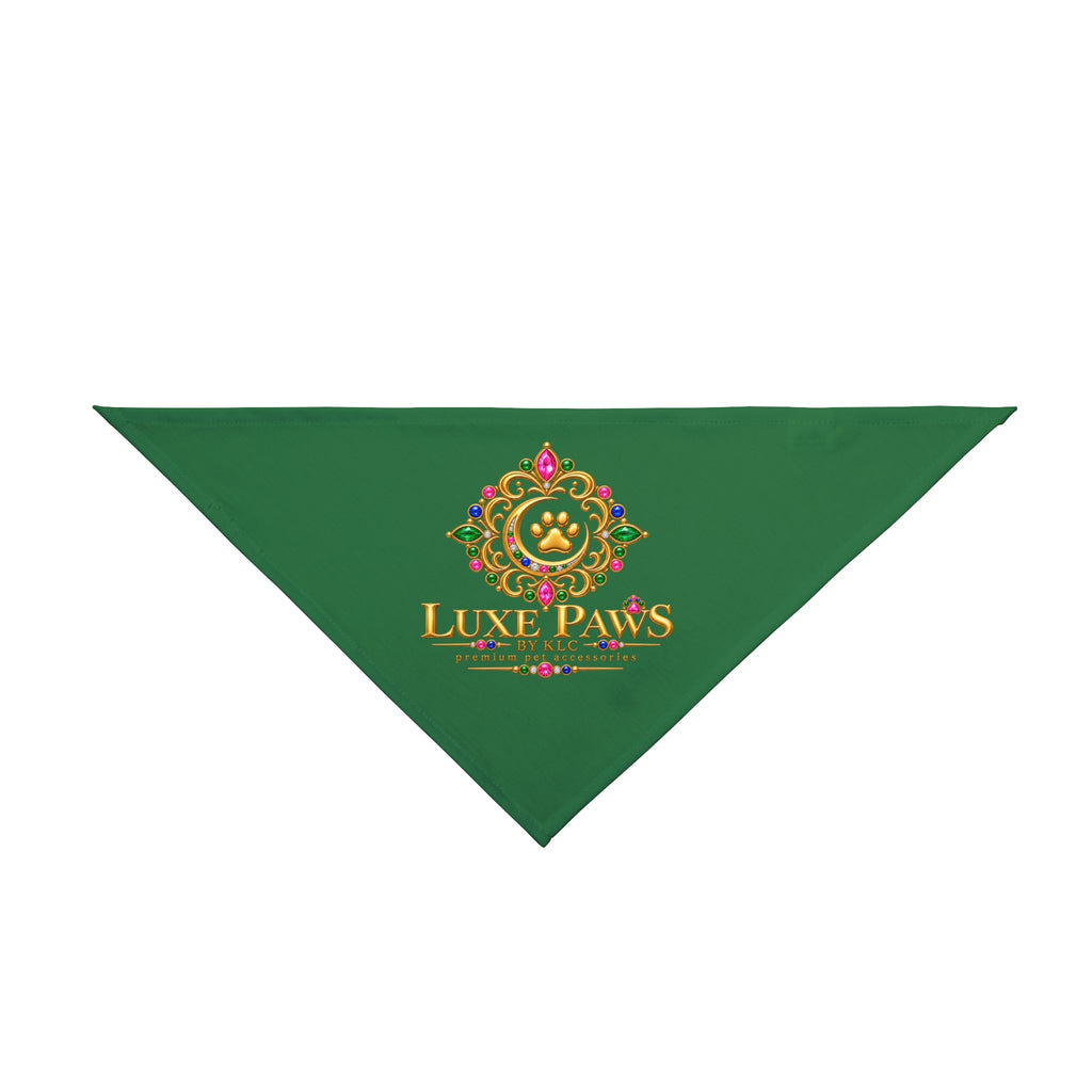 Luxe Paws Green Pet Bandana — Regal Pawprint Logo Dog & Cat Scarf