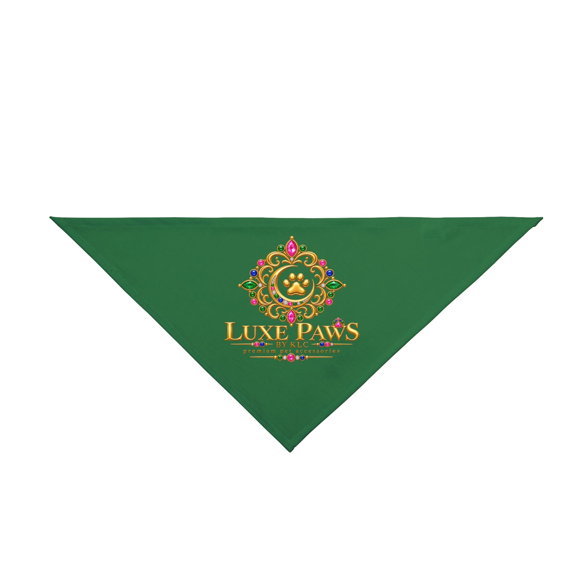 Luxe Paws Green Pet Bandana — Regal Pawprint Logo Dog & Cat Scarf