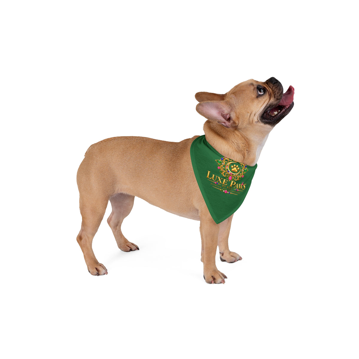Luxe Paws Green Pet Bandana — Regal Pawprint Logo Dog & Cat Scarf