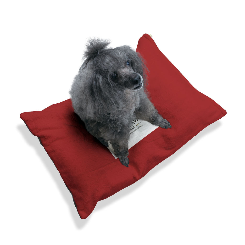 Luxe Paws Plush Pet Bed — Soft Red Dog & Cat Cushion with Logo
