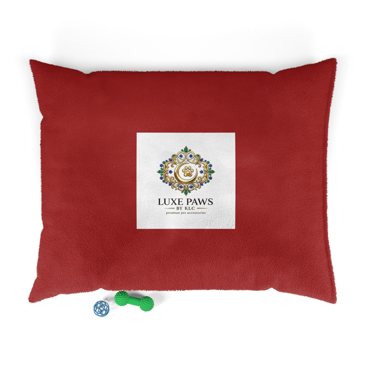Luxe Paws Plush Pet Bed — Soft Red Dog & Cat Cushion with Logo