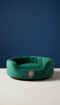 Emerald Plush Bed with Crest Embroidery