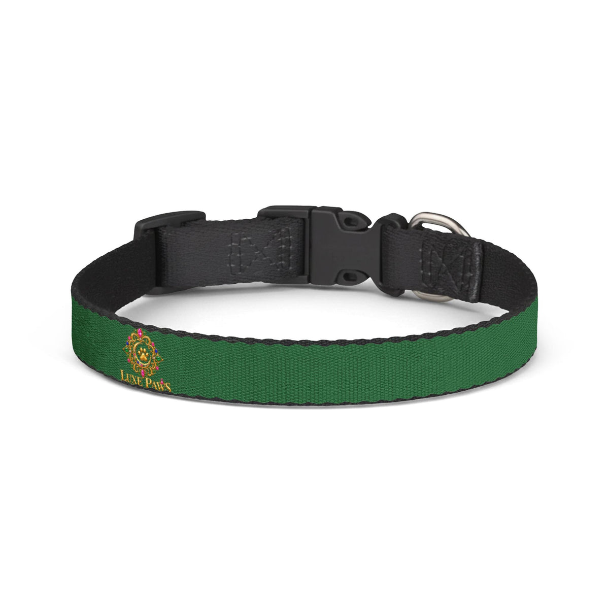 Green Clip-On Pet Collar with Gold Emblem — Durable Nylon Dog Collar