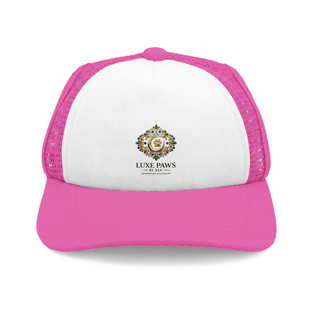Luxe Paws Trucker Hat — Embroidered Dog Crest Foam Front Cap
