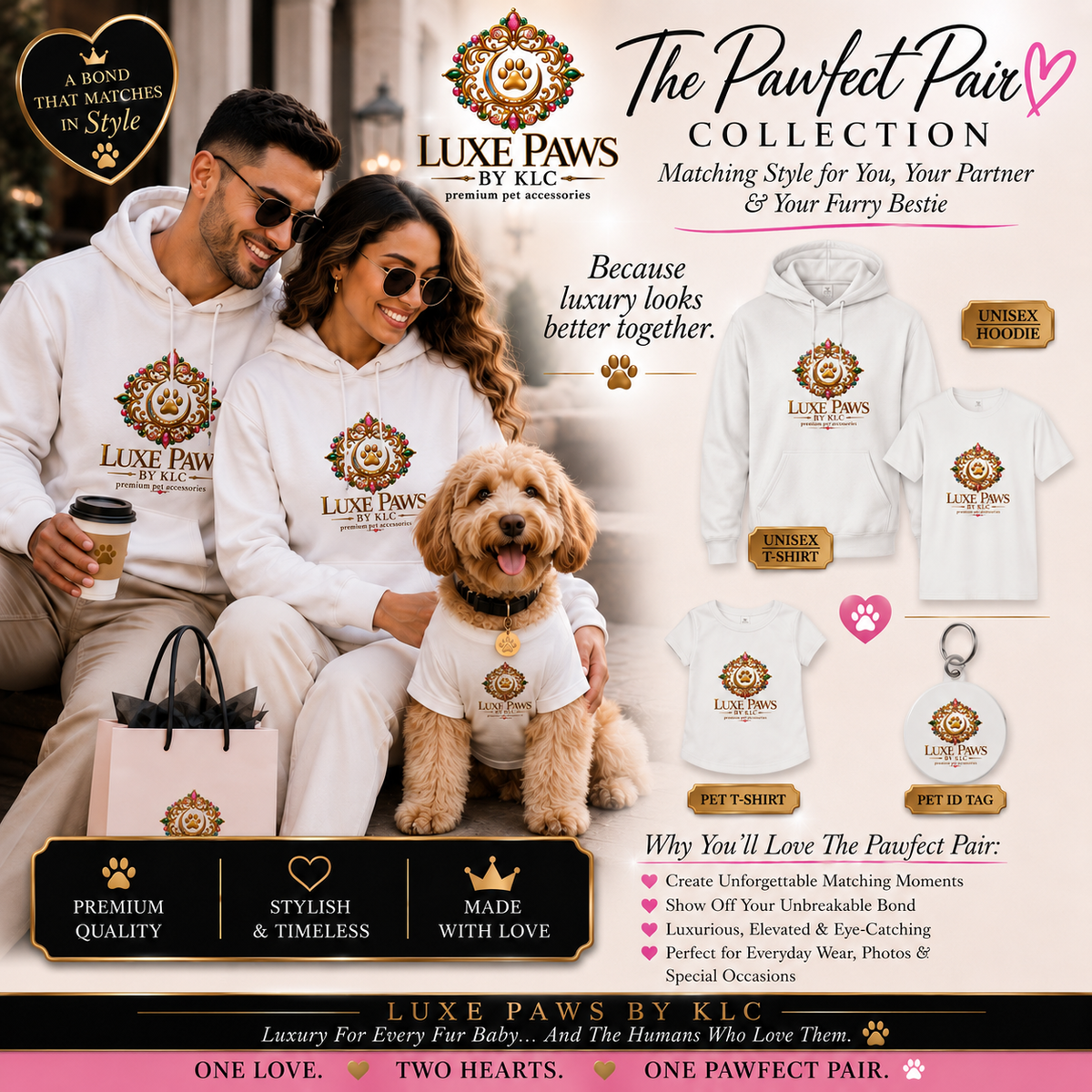 The Pawfect Pair Collection - matching hoodie, t-shirt, and pet ID tag for fur baby and parent